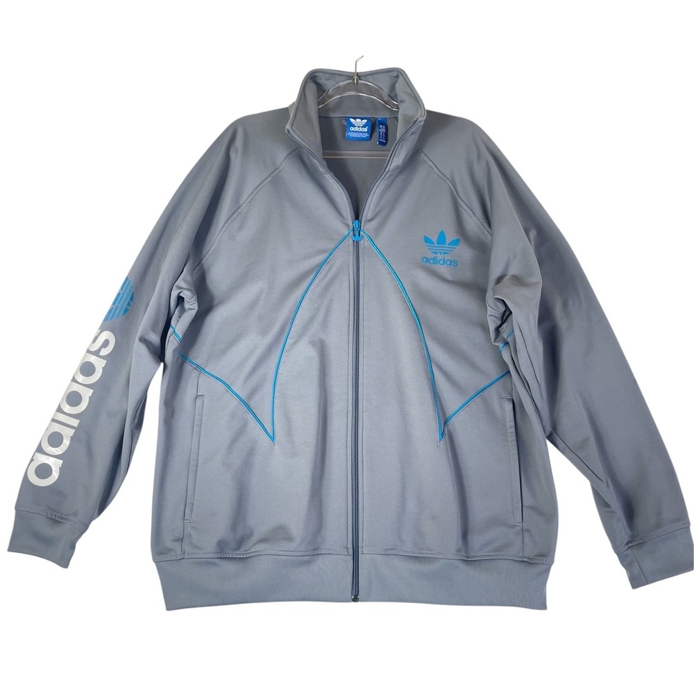 Adidas Track Jacket Men 2XL Gray Trefoil Logo Full Zip Sportswear Athleisure Y2K